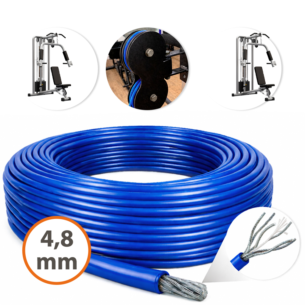 Cable acero revestido PVC azul polea estructura