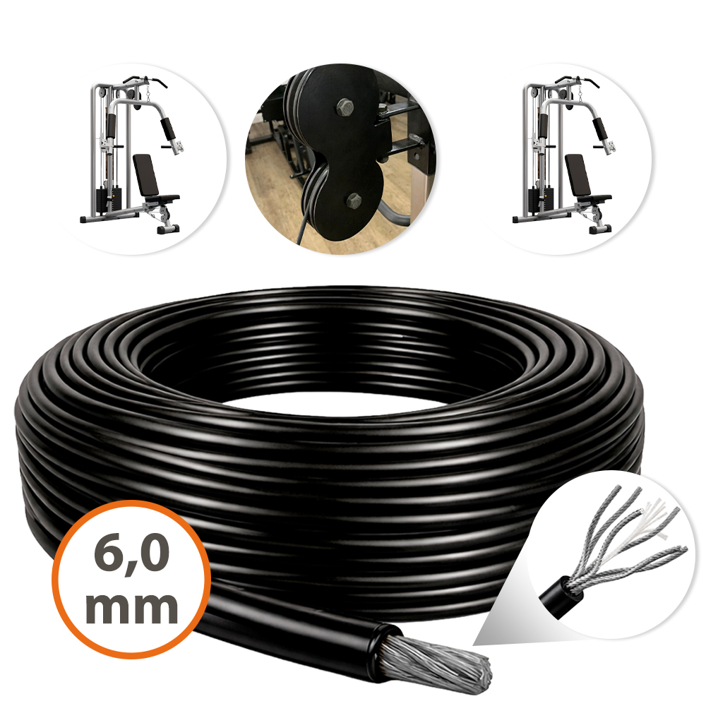 Cable acero revestido PVC negro 6mm seguridad