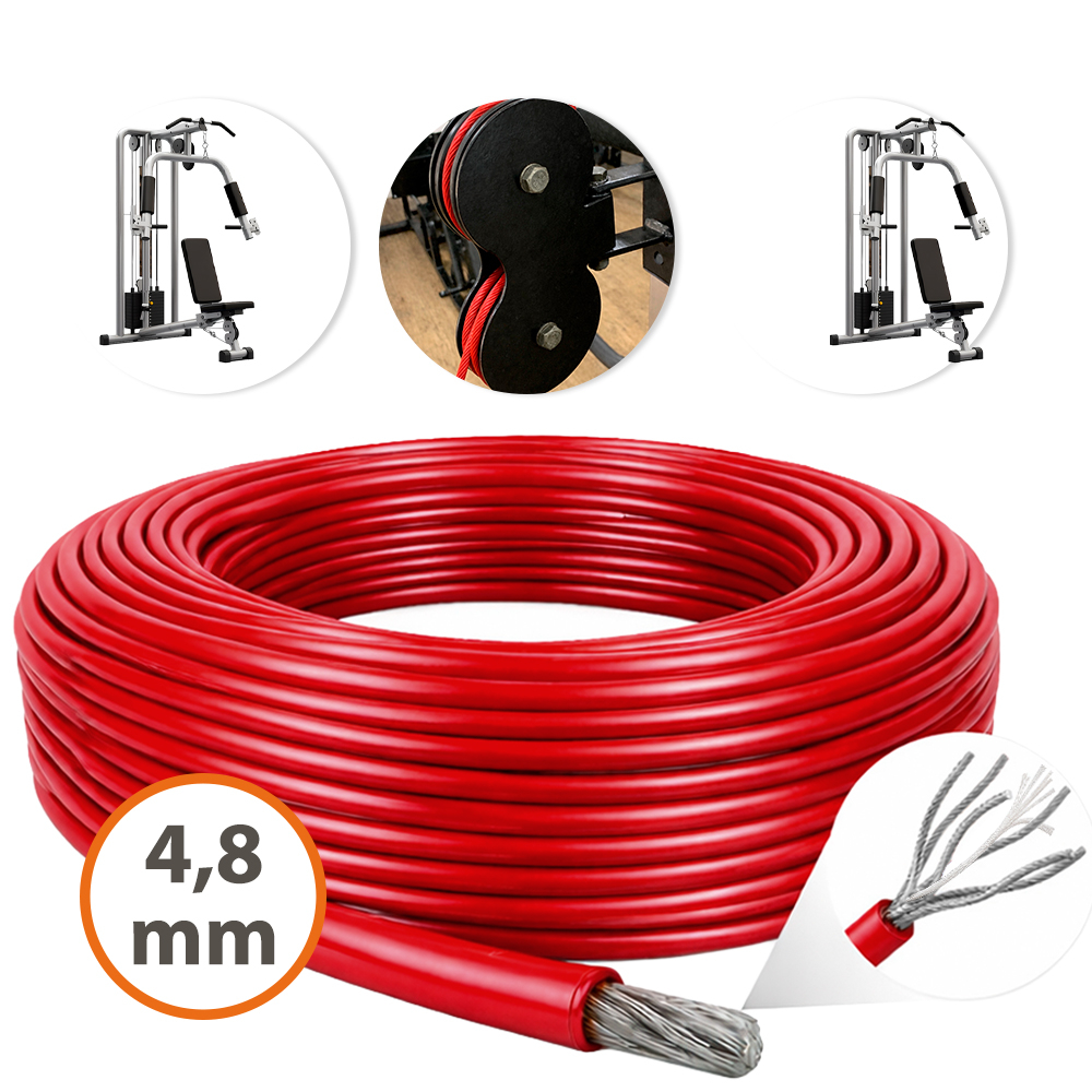 Cable acero revestido PVC rojo industrial