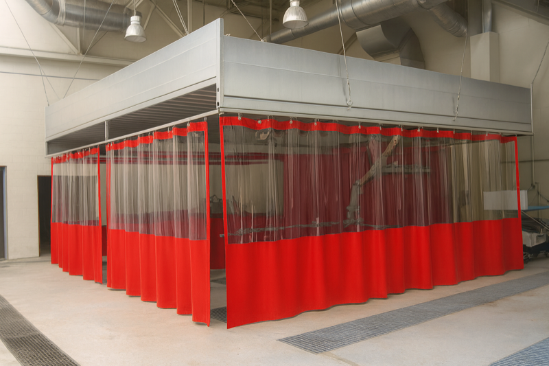 Cortina PVC roja cierre cabina industrial